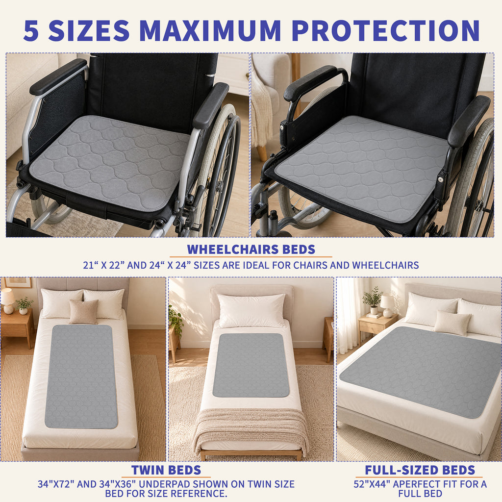 WCM—Incontinence Pads (Large Onion, Gray + Blue; 100% polyester brushed fabric + absorbent layer + 100% polyester brushed fabric laminated with TPU film, machine-quilted with five-thread edging)